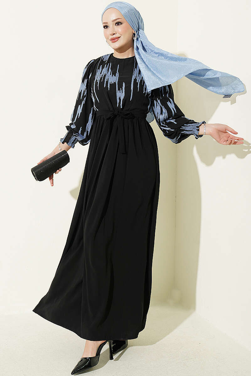 Ankle-Gathered Embroidered Dress Indigo