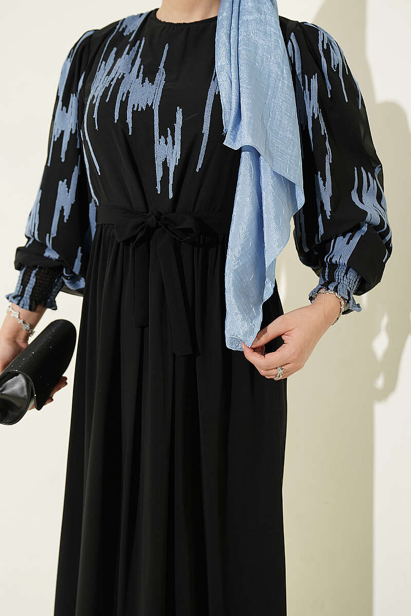 Ankle-Gathered Embroidered Dress Indigo - Image 4