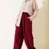 Ankle-Banded Pocketed Harem Pants Burgundy – Bild 2