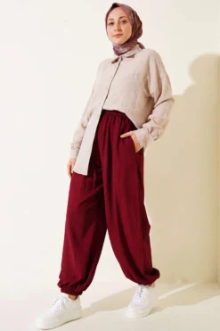 Alternatieve weergave van Ankle-Banded Pocketed Harem Pants Burgundy
