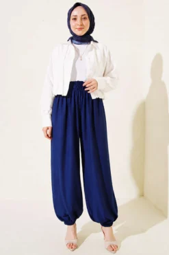 Alternatieve weergave van Ankle-Banded Pocketed Harem Pants Navy Blue