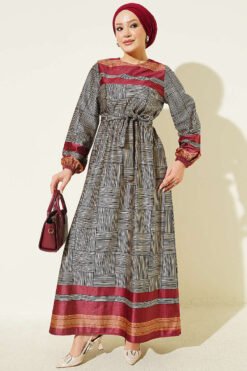 Ankle-Cuffed Check Pattern Dress Burgundy