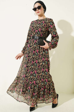 Leopard Print Chiffon Dress Mink