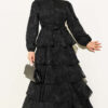 Ankle Elastic Detailed Tiered Dress Black