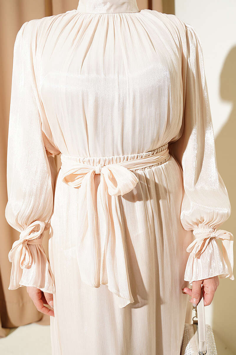 Ankle Elastic Skirt Evening Dress Set Beige - Imagen 4
