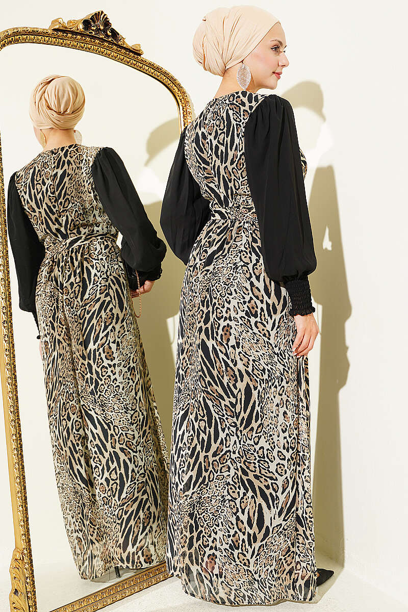 Ankle-Banded Detailed Dress with Leopard Print Leopard - الصورة 3