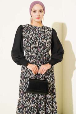 Alternative view of Ankle-Banded Detailed Dress with Leopard Print Purple