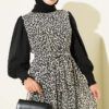 Ankle-Banded Detailed Dress with Leopard Print Black - immagine 2