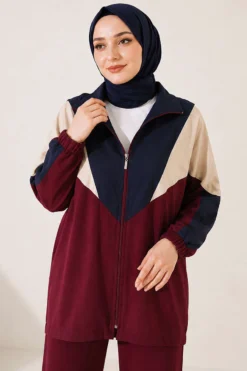 Alternative view of Ankle Elastic Detailed Two-Piece Set Burgundy