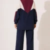 Ankle Elastic Detailed Two-Piece Set Navy Blue - Image 4