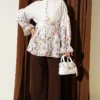 Floral Print Shirt with Cuffed Sleeves Ecru - Afbeelding 2