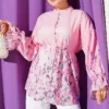 Floral Print Shirt with Cuffed Sleeves Pink