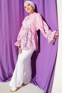 Alternative view of Floral Print Shirt with Cuffed Sleeves Pink