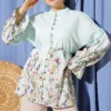 Floral Print Shirt with Cuffed Sleeves Turquoise