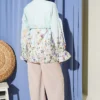 Floral Print Shirt with Cuffed Sleeves Turquoise - Imagen 3