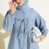 Cuffed Hem Front Tie Shirt Baby Blue