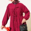 Cuffed Hem Front Tie Shirt Burgundy