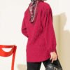 Cuffed Hem Front Tie Shirt Burgundy - Imagen 3