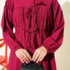 Cuffed Hem Front Tie Shirt Burgundy - Imagen 4