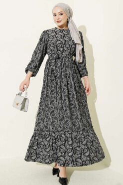 Balloon Sleeve Ruffled Gathered Dress Smoke