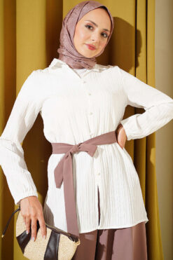Cuffed Hem Button-Up Shirt White