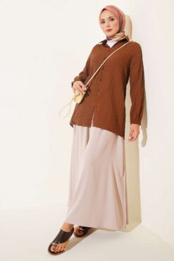 Alternative view of Cuffed Hem Button-Up Shirt Brown