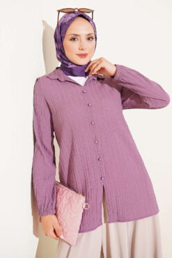Cuffed Hem Button-Up Shirt Lilac
