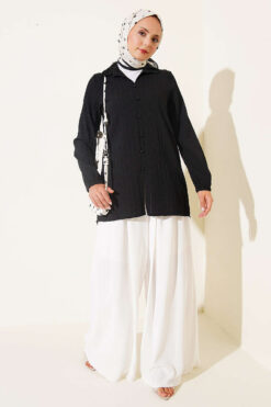Alternative view of Cuffed Hem Button-Up Shirt Black