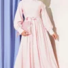 Ankle Cuffed Belted Flared Dress Pink