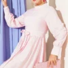Ankle Cuffed Belted Flared Dress Pink – Bild 2