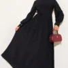Ankle Cuffed Belted Flared Dress Black