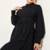 Ankle Cuffed Belted Flared Dress Black – Bild 2