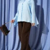 Ankle-Slit Hidden Button Shirt Blue – Image 2