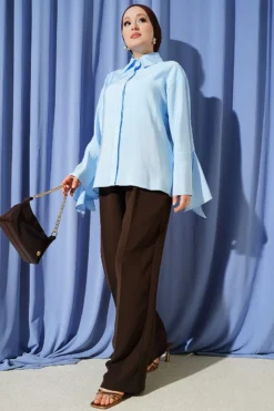 Alternatieve weergave van Ankle-Slit Hidden Button Shirt Blue