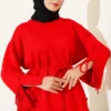 Ankle Slit Tied Tunic Red