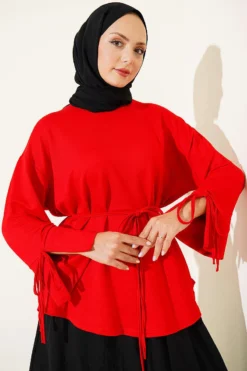 Ankle Slit Tied Tunic Red