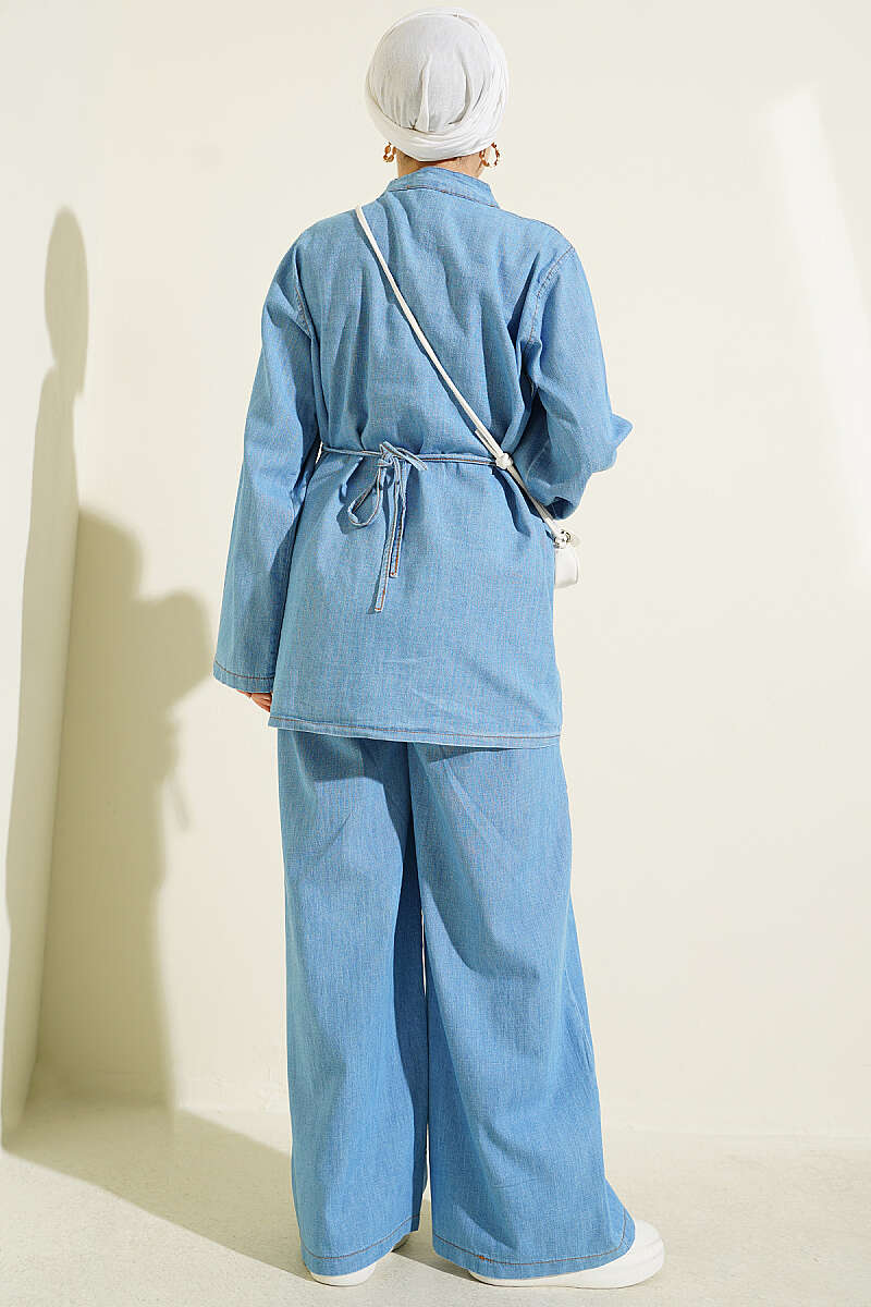 Button-Down Tie-Detail Two-Piece Set Light Denim - Image 3
