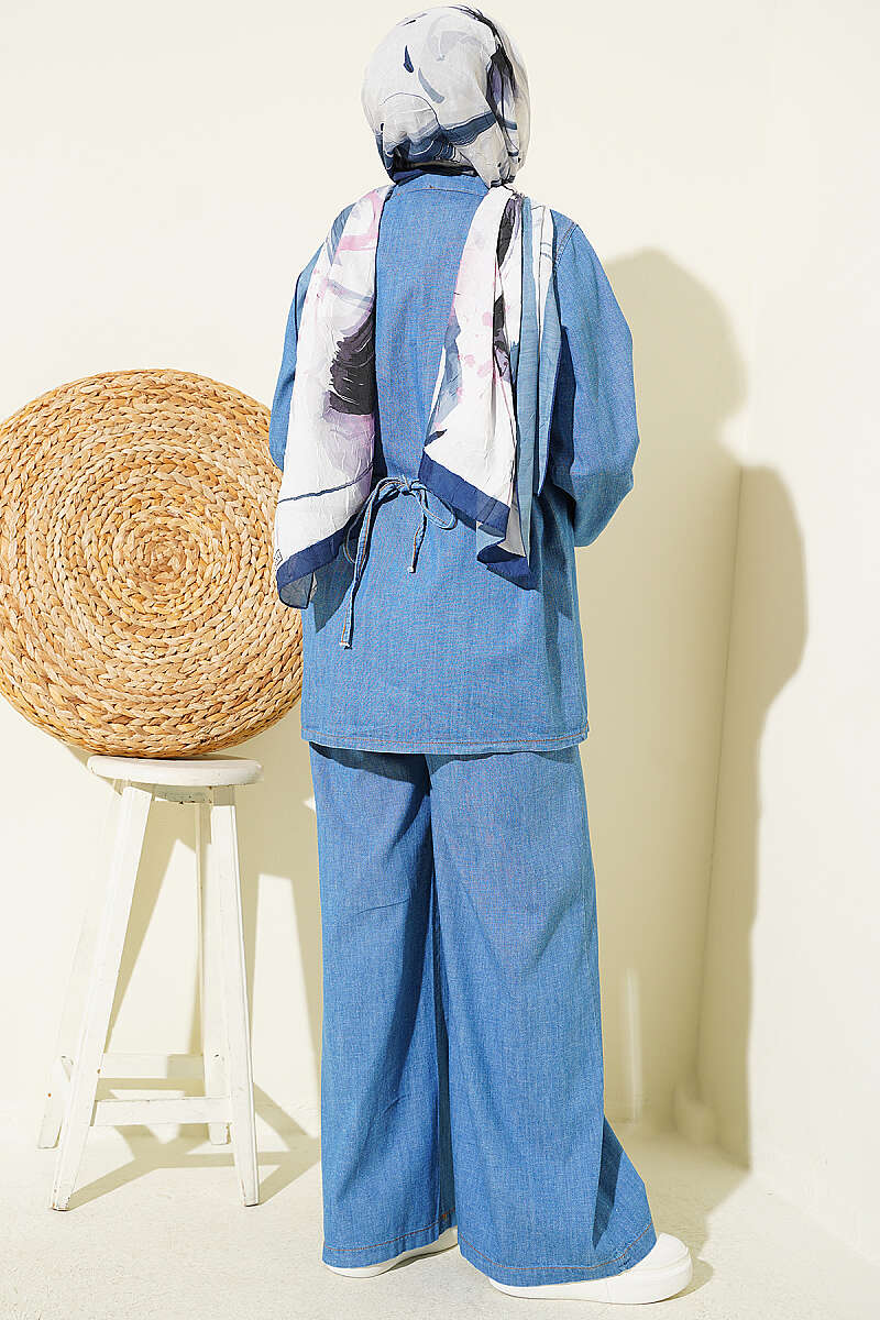 Button-Down Tie-Detail Two-Piece Set Denim - Image 3