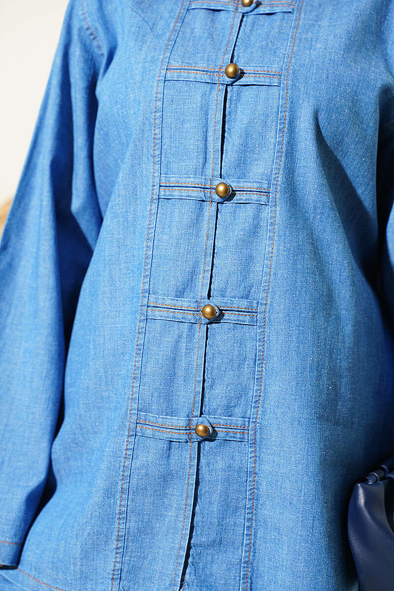 Button-Down Tie-Detail Two-Piece Set Denim - Image 4