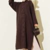 Buttoned Long Tunic with Side Slits Dark Brown
