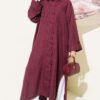 Buttoned Long Tunic with Side Slits Plum