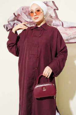 Alternative view of Buttoned Long Tunic with Side Slits Plum