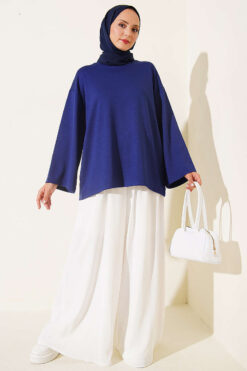 Alternative view of Basic French Terry Two-Piece Set with Crew Neck Navy Blue