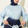 Basic French Terry Two-Piece Set with Crew Neck Blue