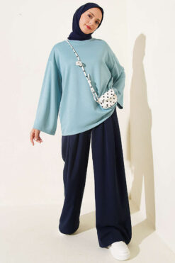Alternative view of Basic French Terry Two-Piece Set with Crew Neck Petrol