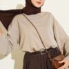 Basic French Terry Two-Piece Set with Crew Neck Mink