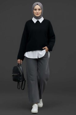 Alternative view of Basic Crew Neck Fleece Sweater Black
