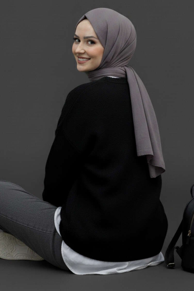 Basic Crew Neck Fleece Sweater Black - Image 3