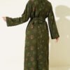 Floral Embroidered Crew Neck Dress Khaki - Image 3