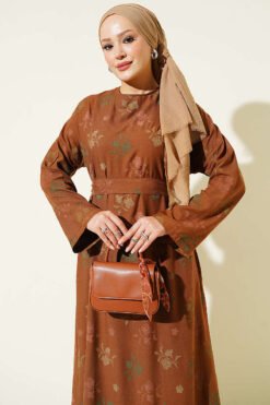 Alternative view of Floral Embroidered Crew Neck Dress Tan